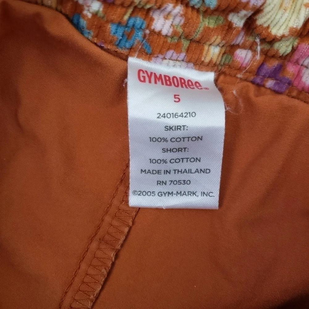 Gymboree Little Girl 5 Orange Corduroy Floral Mini Skirt with Shorts Skort